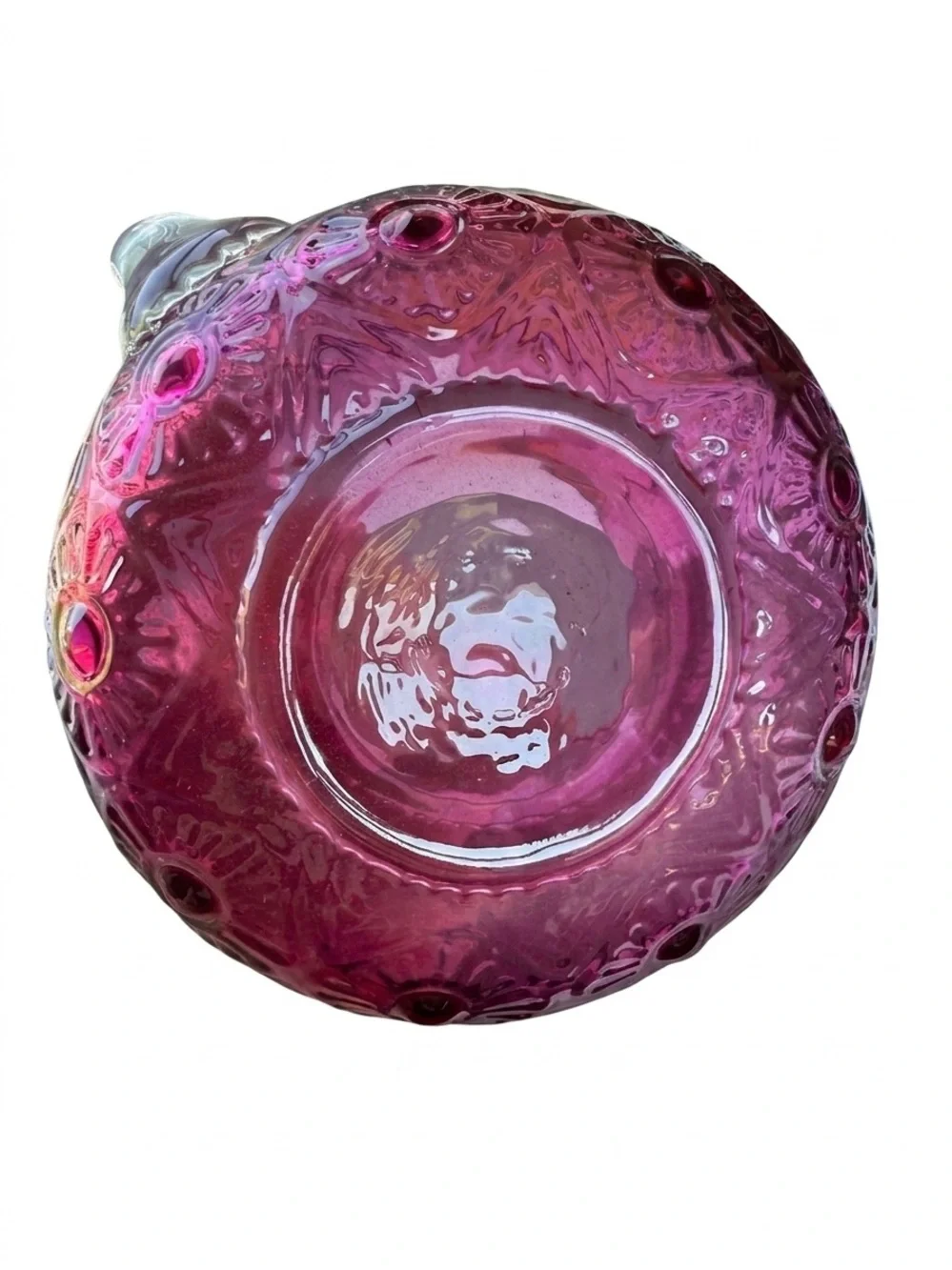 Vintage Cranberry Glass Creamer Mini Pitcher Diamond Quilted Pattern Pontil Mark